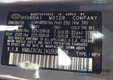 2019 Hyundai Tucson Sel z USA, uszkodzony, nr VIN KM8J3CAL1KU934598